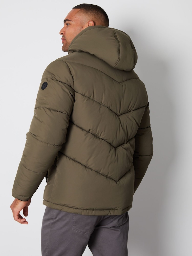 Threadbare khaki Green Showerproof Four Pocket Hooded Puffer Jacket - Image 2 of 4