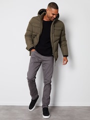 Threadbare khaki Green Showerproof Four Pocket Hooded Puffer Jacket - Image 3 of 4