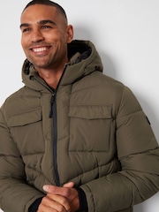 Threadbare khaki Green Showerproof Four Pocket Hooded Puffer Jacket - Image 4 of 4