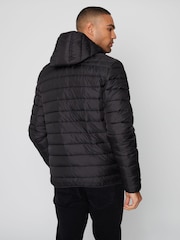 Threadbare Black Matte Finish Padded Showerproof Hooded Jacket - Image 2 of 4