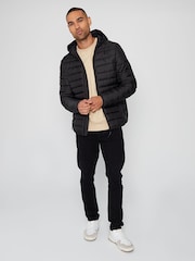 Threadbare Black Matte Finish Padded Showerproof Hooded Jacket - Image 3 of 4