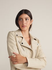 Cream Faux Leather Biker Jacket - Image 1 of 9