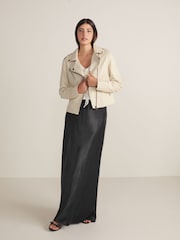 Cream Faux Leather Biker Jacket - Image 2 of 9