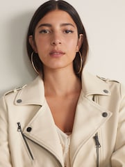 Cream Faux Leather Biker Jacket - Image 5 of 9