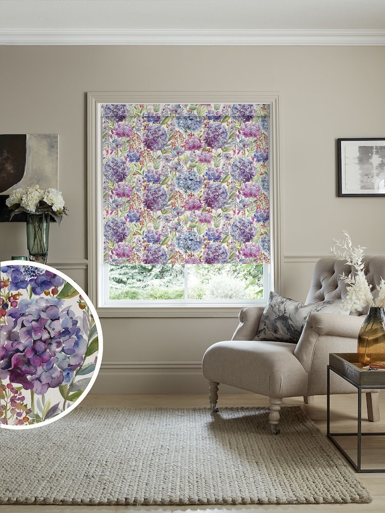 Voyage Grape Purple Blackout Hydrangea Made to Measure Roller Blind - Image 1 of 6