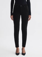 Reiss Black Lux Velvet Mid Rise Skinny Jeans - Image 1 of 5