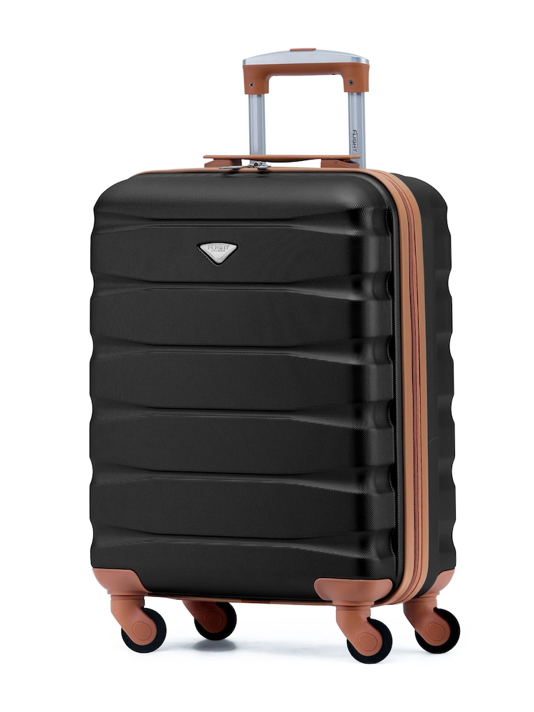 Negro/tostado - Maleta de mano rígida de 55x40x20 cm con 4 ruedas y carcasa de ABS compatible con los requisitos de Ryanair Priority de Flight Knight - Imagen 1 de 7