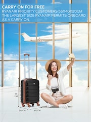 Negro/tostado - Maleta de mano rígida de 55x40x20 cm con 4 ruedas y carcasa de ABS compatible con los requisitos de Ryanair Priority de Flight Knight - Imagen 2 de 7