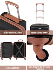 Negro/tostado - Maleta de mano rígida de 55x40x20 cm con 4 ruedas y carcasa de ABS compatible con los requisitos de Ryanair Priority de Flight Knight - Imagen 5 de 7