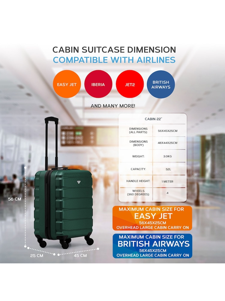 Flight Knight 56x45x25cm EasyJet Overhead 4 Wheel ABS Hard Case Cabin Carry On Hand Luggage - Image 3 of 7
