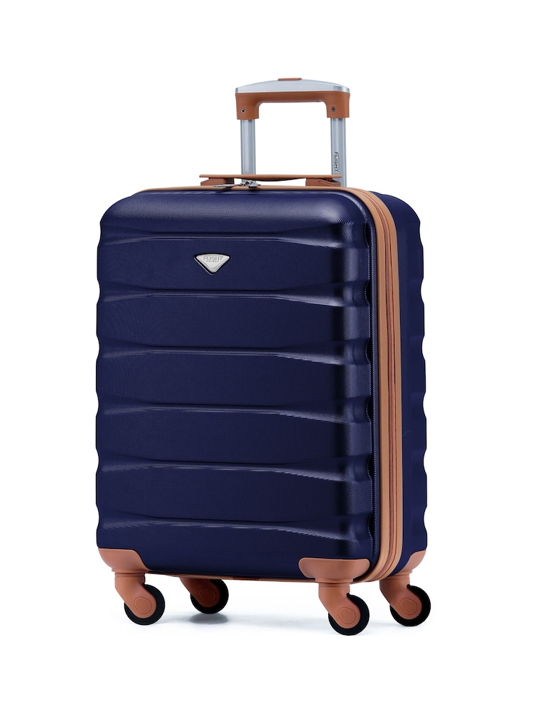 Azul Marino/Tostado - Maleta de mano rígida de 55x40x20 cm con 4 ruedas y carcasa de ABS compatible con los requisitos de Ryanair Priority de Flight Knight - Imagen 1 de 7