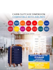 Azul Marino/Tostado - Maleta de mano rígida de 55x40x20 cm con 4 ruedas y carcasa de ABS compatible con los requisitos de Ryanair Priority de Flight Knight - Imagen 3 de 7