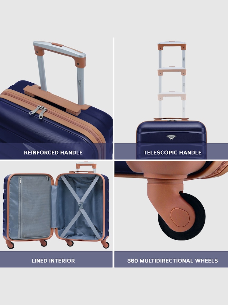 Azul Marino/Tostado - Maleta de mano rígida de 55x40x20 cm con 4 ruedas y carcasa de ABS compatible con los requisitos de Ryanair Priority de Flight Knight - Imagen 7 de 7