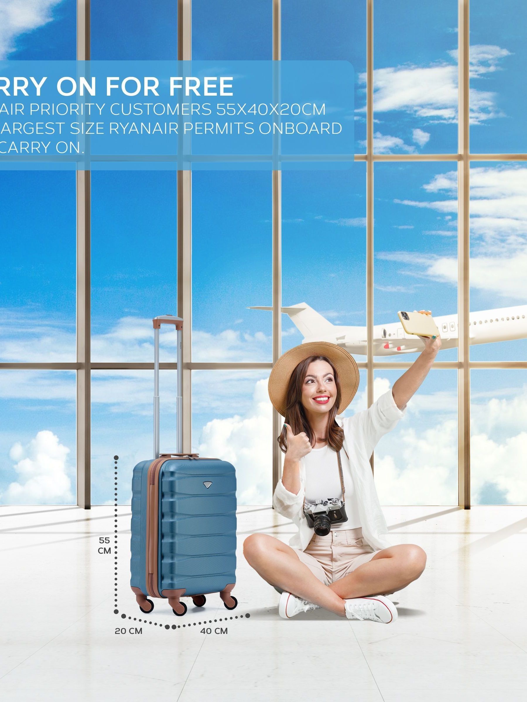 Buy Flight Knight 55x40x20cm Ryanair Priority 4 Wheel ABS Hard Case Cabin Carry On Hand Black Luggage from Next Malta