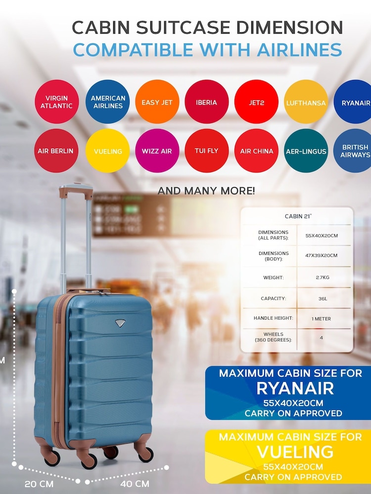 Flight Knight 55x40x20cm Ryanair Priority 4 Wheel ABS Hard Case Cabin Carry On Hand Luggage - Image 3 of 7