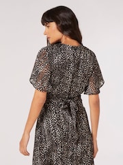 Apricot Black Print Chiffon Dress - Image 2 of 4
