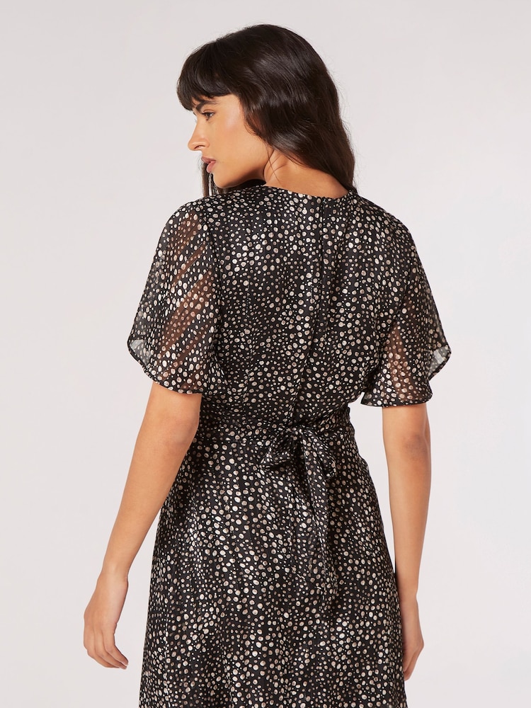 Apricot Black Print Chiffon Dress - Image 2 of 4 Apricot Black Print Chiffon Dress - Image 2 of 4
