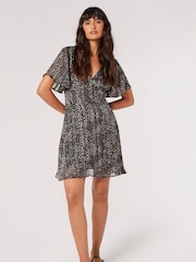 Apricot Black Print Chiffon Dress - Image 3 of 4