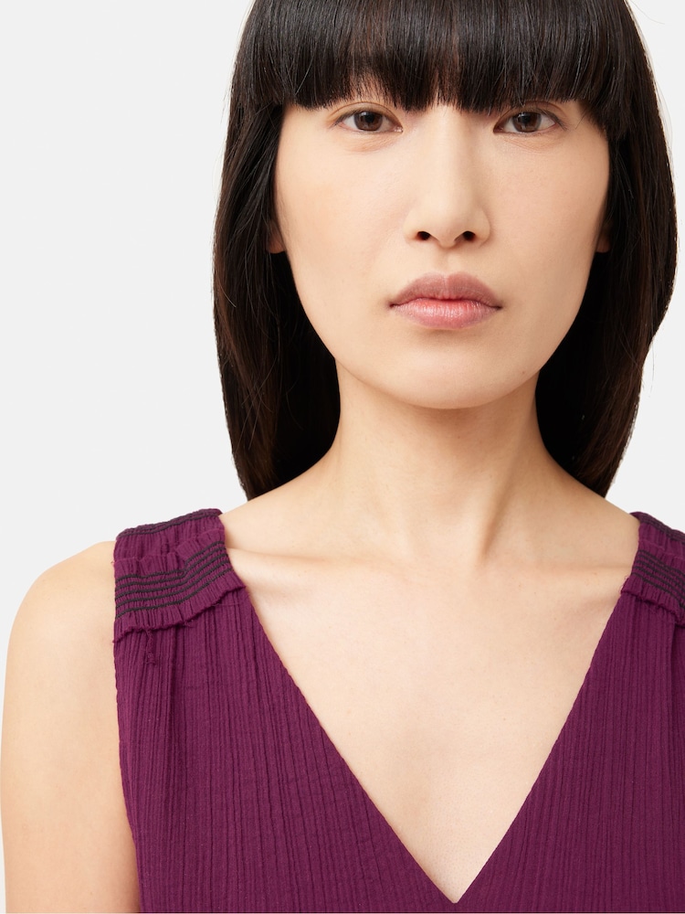 Jigsaw Purple Cotton Crinkle Smocked Dress - Image 5 of 5