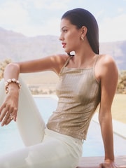 Gold Metallic Square Neck Ribbed Cami Top - Image 2 of 7