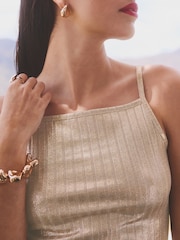 Gold Metallic Square Neck Ribbed Cami Top - Image 5 of 7