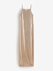 Metallic Gold Square Neck Ribbed Cami Dress - Image 5 of 6