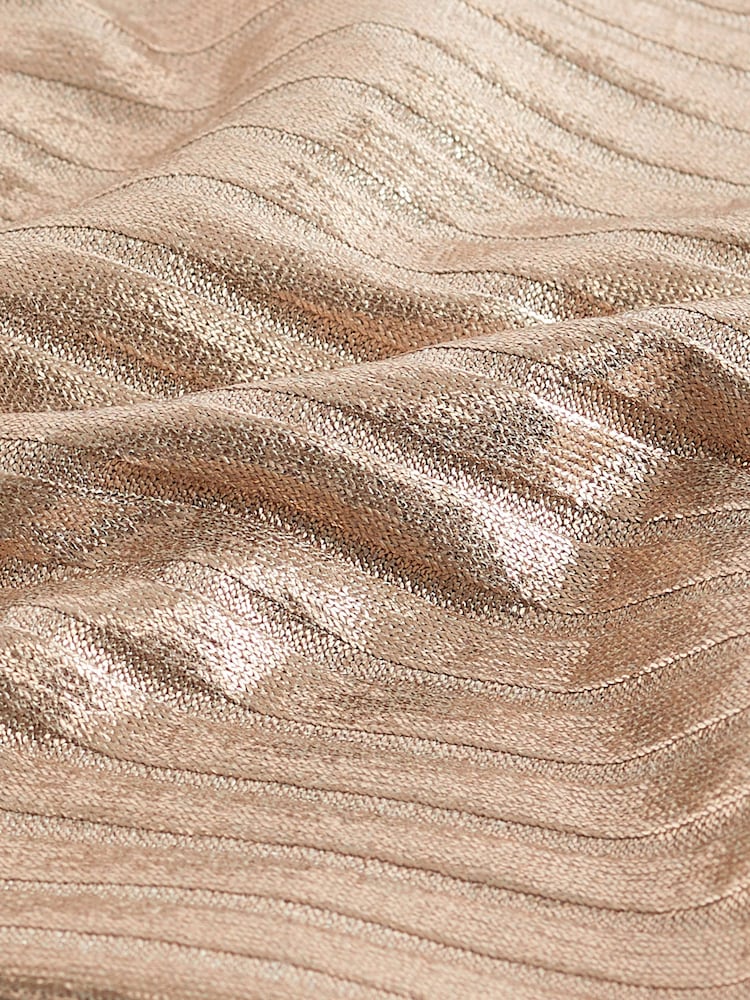 Metallic Gold Square Neck Ribbed Cami Dress - Image 6 of 6