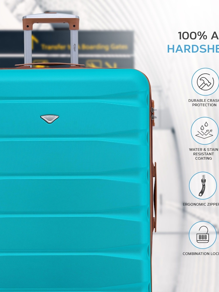 Flight Knight Aqua/Tan Medium Hardcase Lightweight Check In Suitcase With 4 Wheels - Image 2 of 8