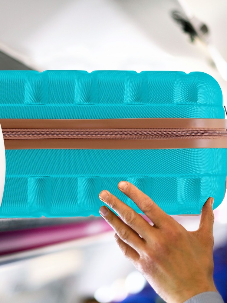 Flight Knight Aqua/Tan Medium Hardcase Lightweight Check In Suitcase With 4 Wheels - Image 7 of 7 Flight Knight Aqua/Tan Medium Hardcase Lightweight Check In Suitcase With 4 Wheels - Image 7 of 7