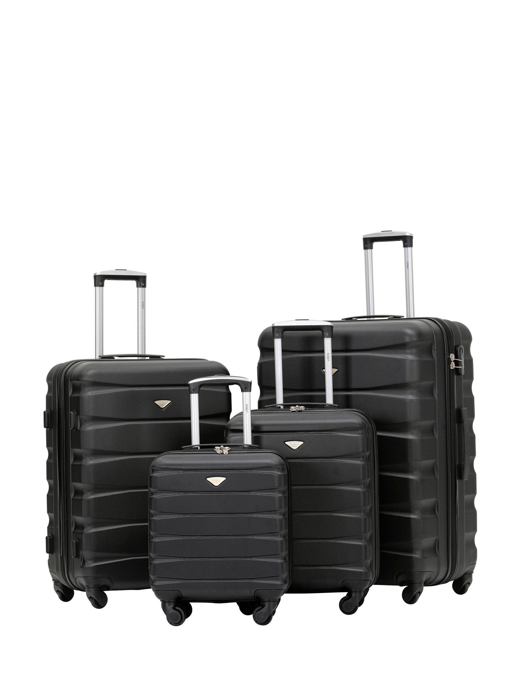 Flight Knight Hardcase Lightweight Black Suitcases Set Of 4 With 4 Wheels
