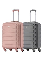 ذهبي وردي + رمادي داكن - طقم من 2 حقيبة سفر للمقصورة مقاس 55 × 40 × 20 سم متوافقة مع معايير طيران Ryanair مزوّدة بـ 4 عجلات مصنوعة من هيكل صلب من مادة ABS من Flight Knight - Image 10 of 10