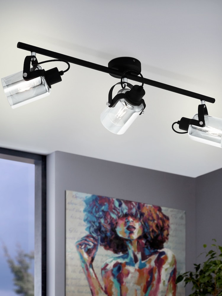 Eglo Black Smoked Glass Berregas 3 Light Spotlight - Image 1 of 3 Eglo Black Smoked Glass Berregas 3 Light Spotlight - Image 1 of 3