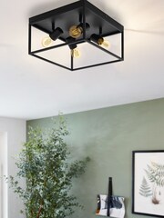 Eglo Black Silentina 4 Light Square Caged Spotlights - Image 1 of 4