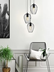 Eglo Black Newtown 3 Light Caged Cluster Ceiling Light Pendant - Image 1 of 5