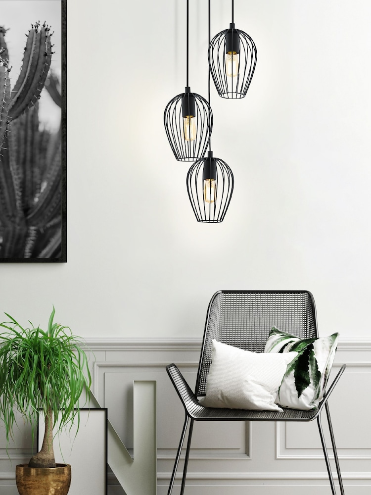 Eglo Black Newtown 3 Light Caged Cluster Ceiling Light Pendant - Image 1 of 5