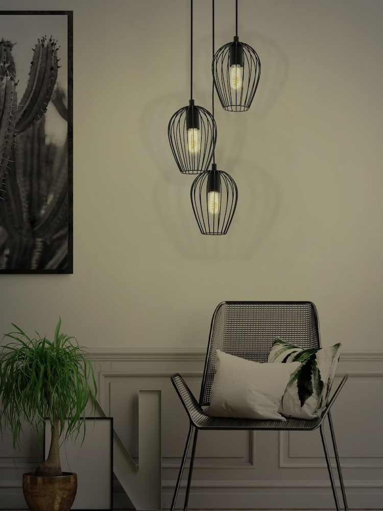 Eglo Black Newtown 3 Light Caged Cluster Ceiling Light Pendant - Image 2 of 5