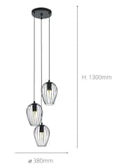 Eglo Black Newtown 3 Light Caged Cluster Ceiling Light Pendant - Image 4 of 5