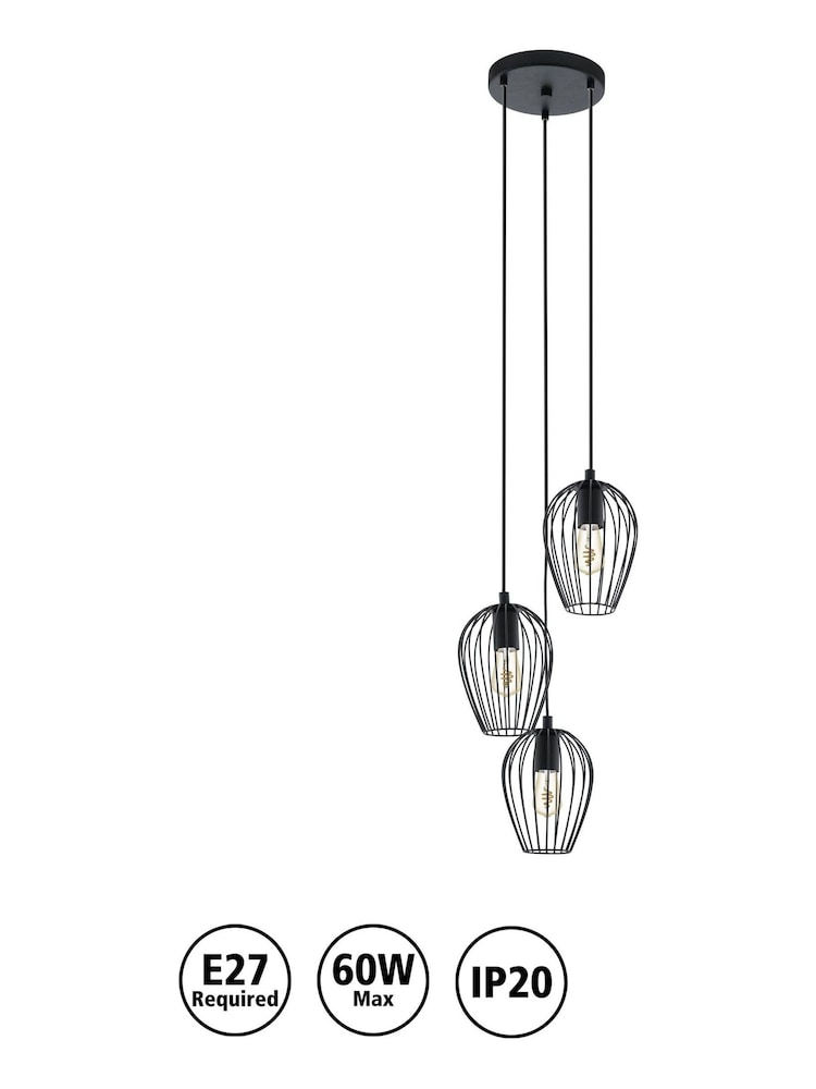 Eglo Black Newtown 3 Light Caged Cluster Ceiling Light Pendant - Image 5 of 5