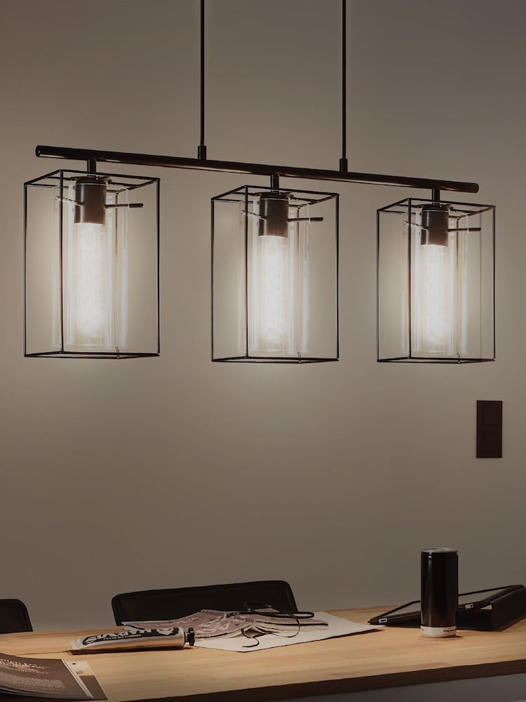 Eglo Black Loncino 3 Light Glass Ceiling Light Pendant - Image 2 of 4