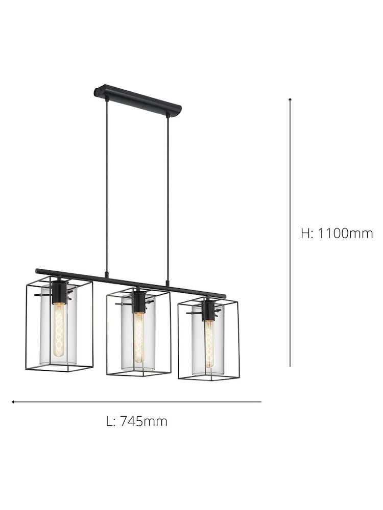 Eglo Black Loncino 3 Light Glass Ceiling Light Pendant - Image 4 of 4