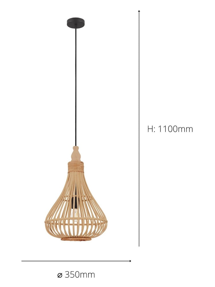 Eglo Natural Amsfield 1 Light Rattan Teardrop Ceiling Light Pendant - Image 3 of 3 Eglo Natural Amsfield 1 Light Rattan Teardrop Ceiling Light Pendant - Image 3 of 3
