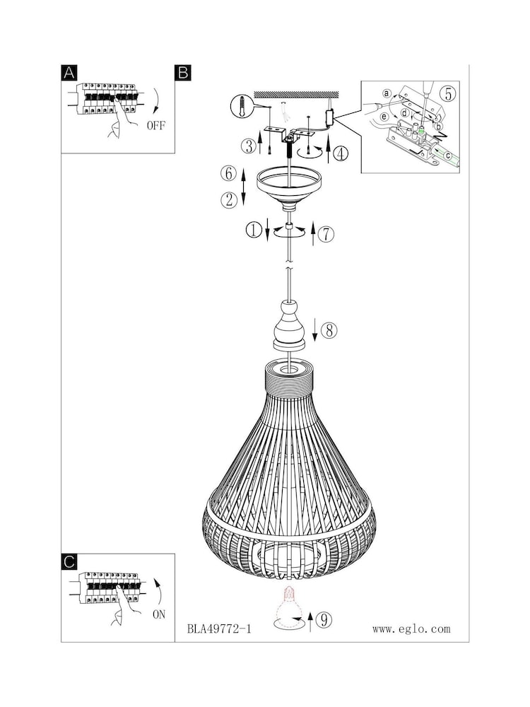 Eglo Natural Amsfield 1 Light Rattan Teardrop Ceiling Light Pendant - Image 5 of 5
