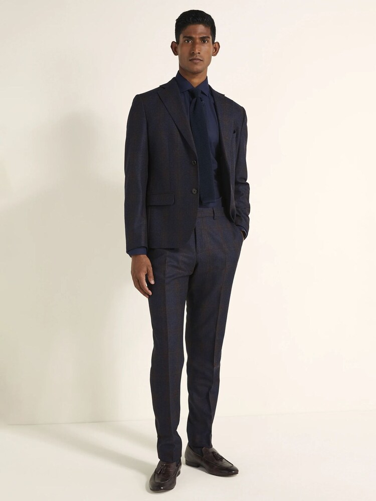 MOSS x Barberis Blue Tailored Fit Check Jacket - Image 1 of 5