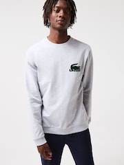 Lacoste Large Grey Croc Effect Logo Lounge Sweatshirt - Image 1 of 4