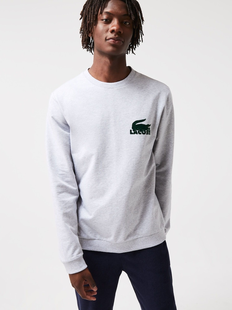 Lacoste Large Grey Croc Effect Logo Lounge Sweatshirt - Image 1 of 4