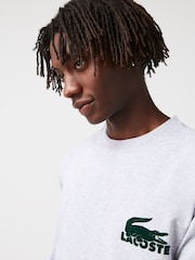 Lacoste Large Grey Croc Effect Logo Lounge Sweatshirt - Image 3 of 4