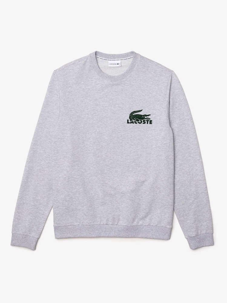 Lacoste Large Grey Croc Effect Logo Lounge Sweatshirt - Image 4 of 4