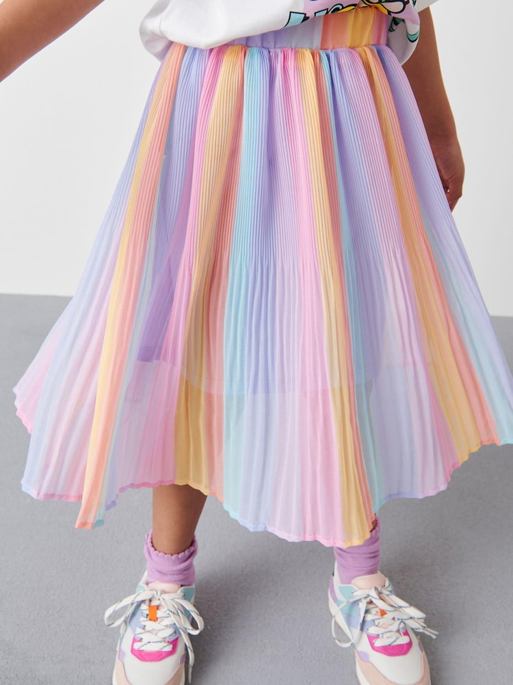 Rainbow Stripe Pleated Midi Skirt (3-16yrs) - Image 1 of 4