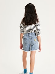 SmileyWorld License Denim Blue Badge Longer Length Frayed Edge Shorts (3-16yrs) - Image 4 of 6