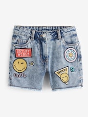 SmileyWorld License Denim Blue Badge Longer Length Frayed Edge Shorts (3-16yrs) - Image 5 of 6